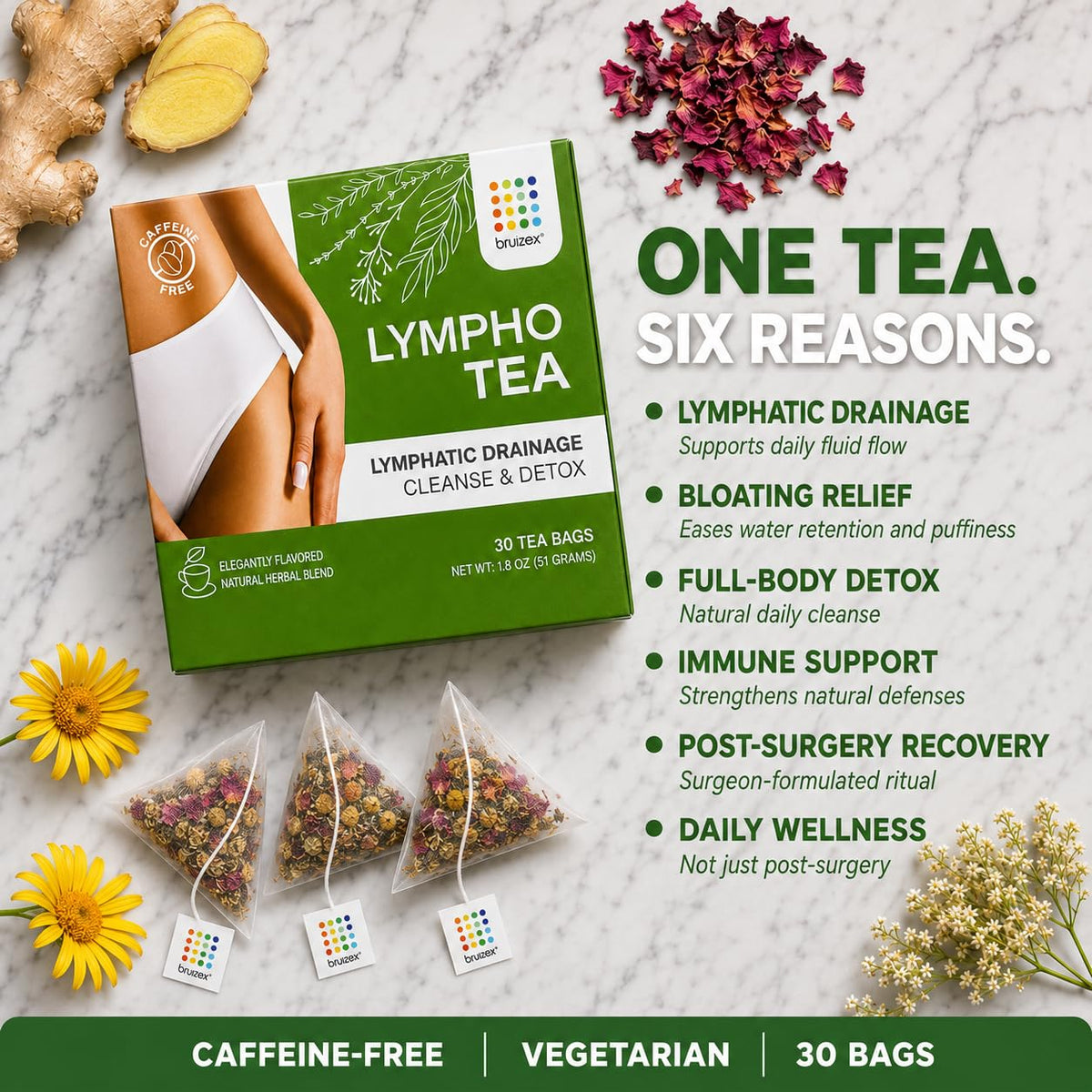Bruizex Lymphatic Herbal Tea, Ginger Blend, 30 tea bags