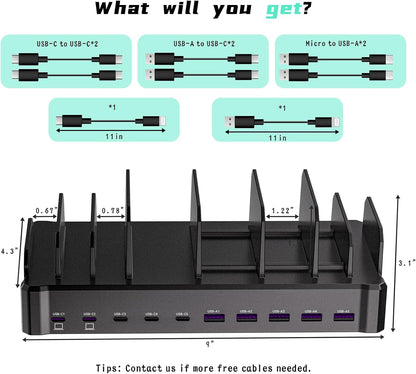 Zobirez 420W 10-Port Fast USB Charging Station for Multiple Devices, Black
