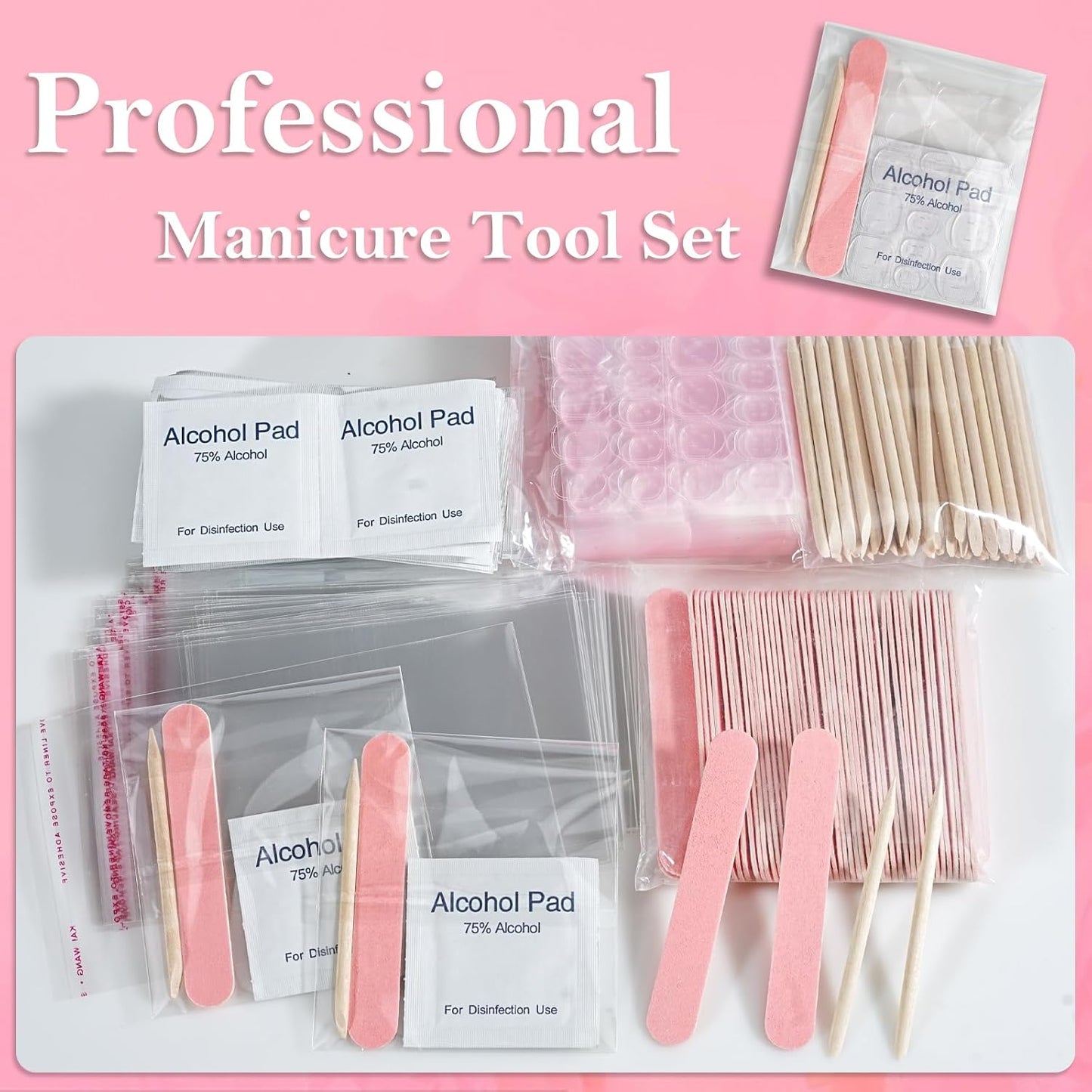 Disposable Manicure Kit - 50pc Mini Nail Buffer, Nail File, Wood Stick, OPP Bag, Press On Nail Tool Kit for Salon Home (Purple)