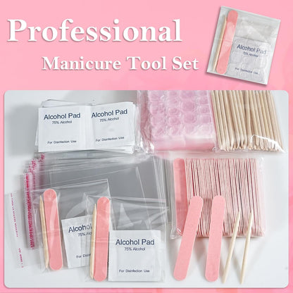 Disposable Manicure Kit - 50pc Mini Nail Buffer, Nail File, Wood Stick, OPP Bag, Press On Nail Tool Kit for Salon Home (Purple)