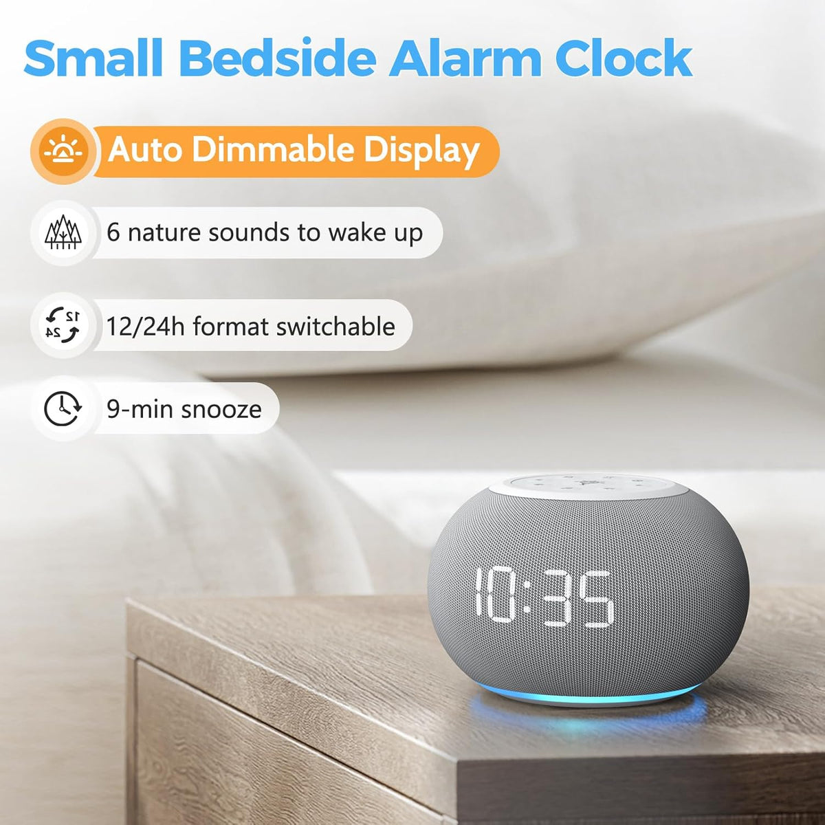 REACHER Auto-Dimmable Sound Machine Alarm Clock with 20 Sounds&Night Light