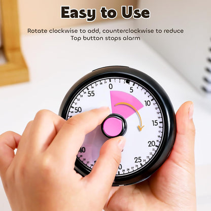 Visual Timer for Kids 60-Minute Countdown Timer with Optional Alarm, Focus Tool for ADHD & Autism, Time Management for Homework, Chores, Office, Kitchen, Teaching & Study Routines (Pink)