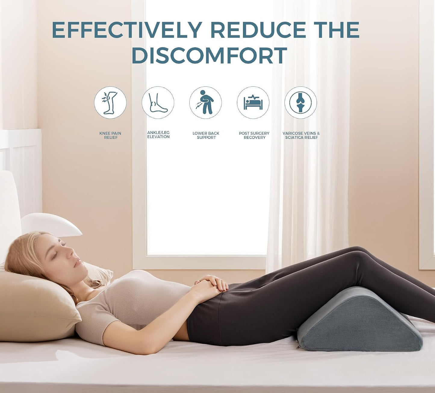Knee Wedge Pillow for Post-Surgery Recovery-Leg Elevation Support for Sleep Position, Alleviating Lower Back & Hip Pain Enhancing Circulation in Ankles Legs Triangle Pillow with Removable Cover