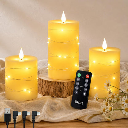 LEDHOLYT Rechargeable Flameless Glass Pillar Candles–Gifts for Women,–Set of 3, Realistic Flickering LED Flame,Remote & Timer, Ideal for Living Room, Bedroom & Halloween Festival Home Party Decor