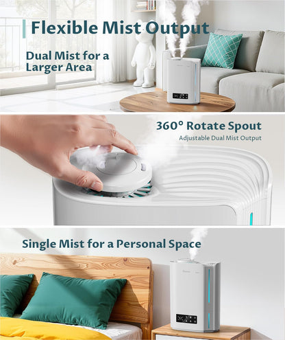 BREEZOME 6L Humidifiers for Bedroom Large Room & Essential Oil Diffuser, Ultrasonic Top Fill Cool Mist Humidifiers for Baby, Plants, Nursery Last up to 60 Hours, Smart Humidistat Control, Quiet, Black