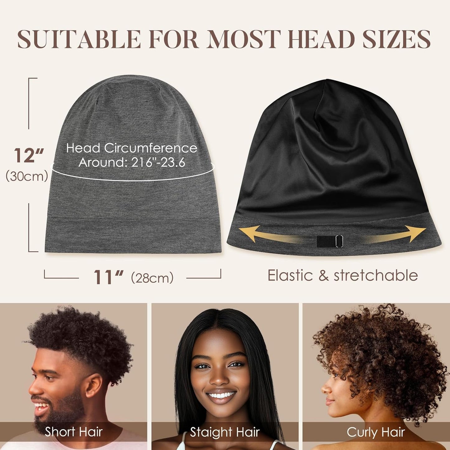 LULUSILK 100% Mulberry Silk Bonnet for Sleeping Women and Men, No More Frizzy Tangled Hair, Real Silk Sleep Cap for Curly Hair, Black, Pack of 1