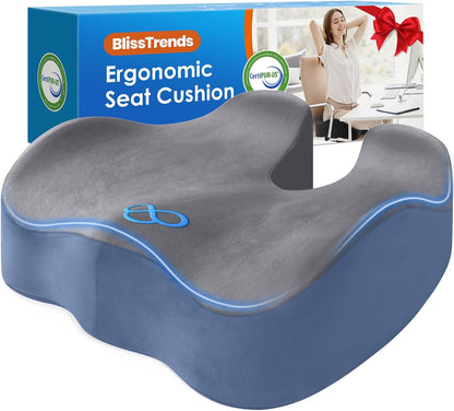 BlissTrends Seat Cushion with Velvet Cover, Thick Memory Foam Cushions for Office Chair, Car Seat, Airplane, Relieving Pressure Tailbone Sciatica Back Pain for Long Sitting, Car Drivers 4.7in Black
