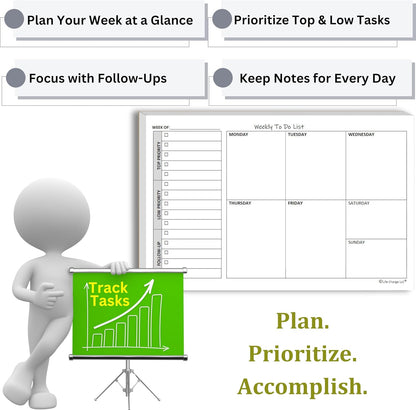 Life Charge Weekly Planner Notepad for Work & Home, Weekly To Do List Pad with Daily Checklist, Priority & Notes, 60 Pages, 8.5 x 11 Letter, Landscape