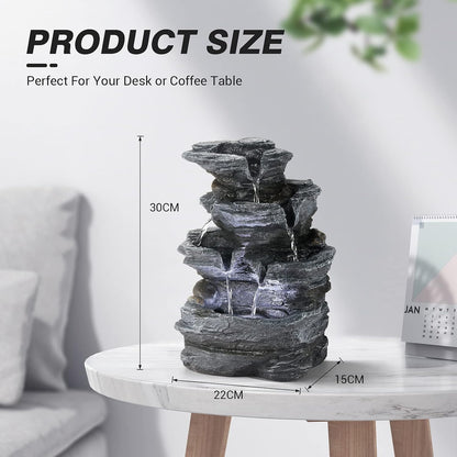 WICHEMI Indoor Fountain Tabletop Fountain Waterfall Fountains Stacked Rocks | Desktop Fountain With LED Light, Soothing Sound, Stress Relief, Humidifies Air, No Plumbing, Easy Setup, 11.8"X8.7"X5.9"