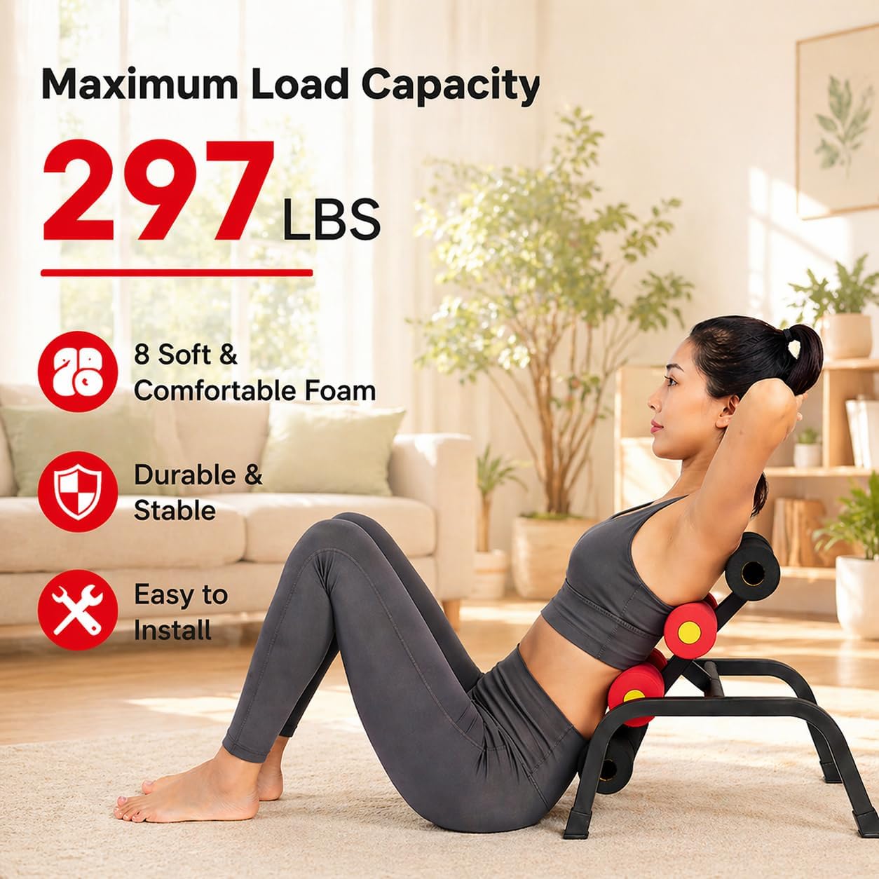 Mini Inversion Table with Rollers, Spinal Decompression Table Rollers | Back Extension Machine for Back Pain Relief, Easy to Assemble & 297 Weight Capacity, Home Gym Equipment