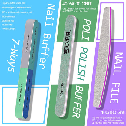 TsMADDTs Manicure Tools Kit Nail Care Kit with 3 pcs Files, 2 pcs Buffer Blocks, 2 Polishing Buffers, Cuticle Nipper, Pusher and Cuticle Oil