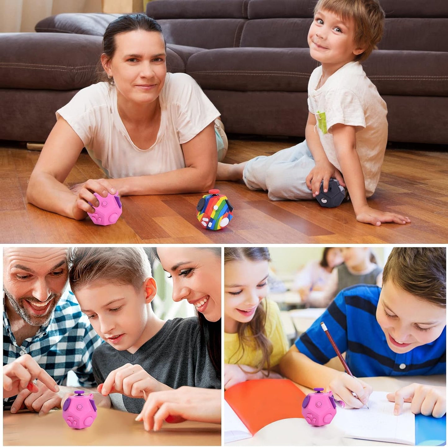 UOOEFUN Small Fidget Toys,12 Sided Fidget Toys,Mini Cube Toys Relief Stress,Autism and Anxiety Depression Anti for Kids Adults Improve Focus (Grey)