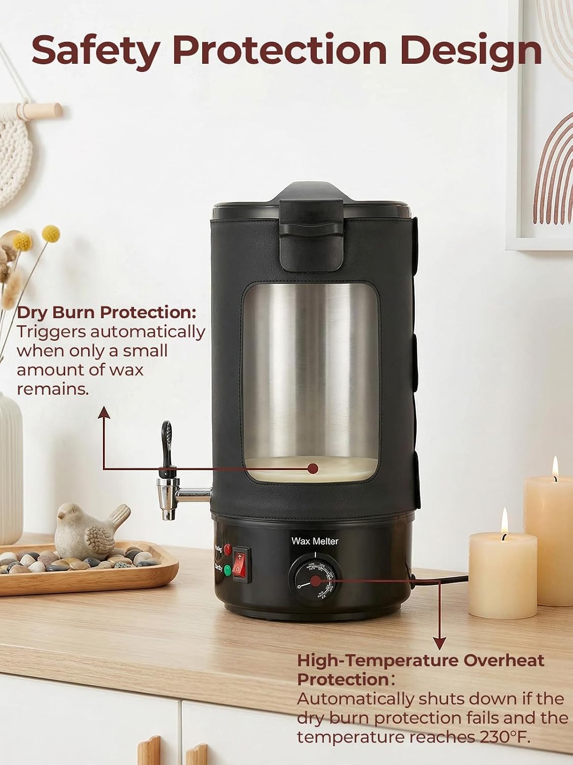 FOHERE 20lb Wax Melter for Candle Making, 9PCS Kit with Precision Temp Control (131-250°F) | Anti-Clog Spout, Scoop & Scraper Soy Beeswax Candle Maker Machine (Not for Gel Wax)