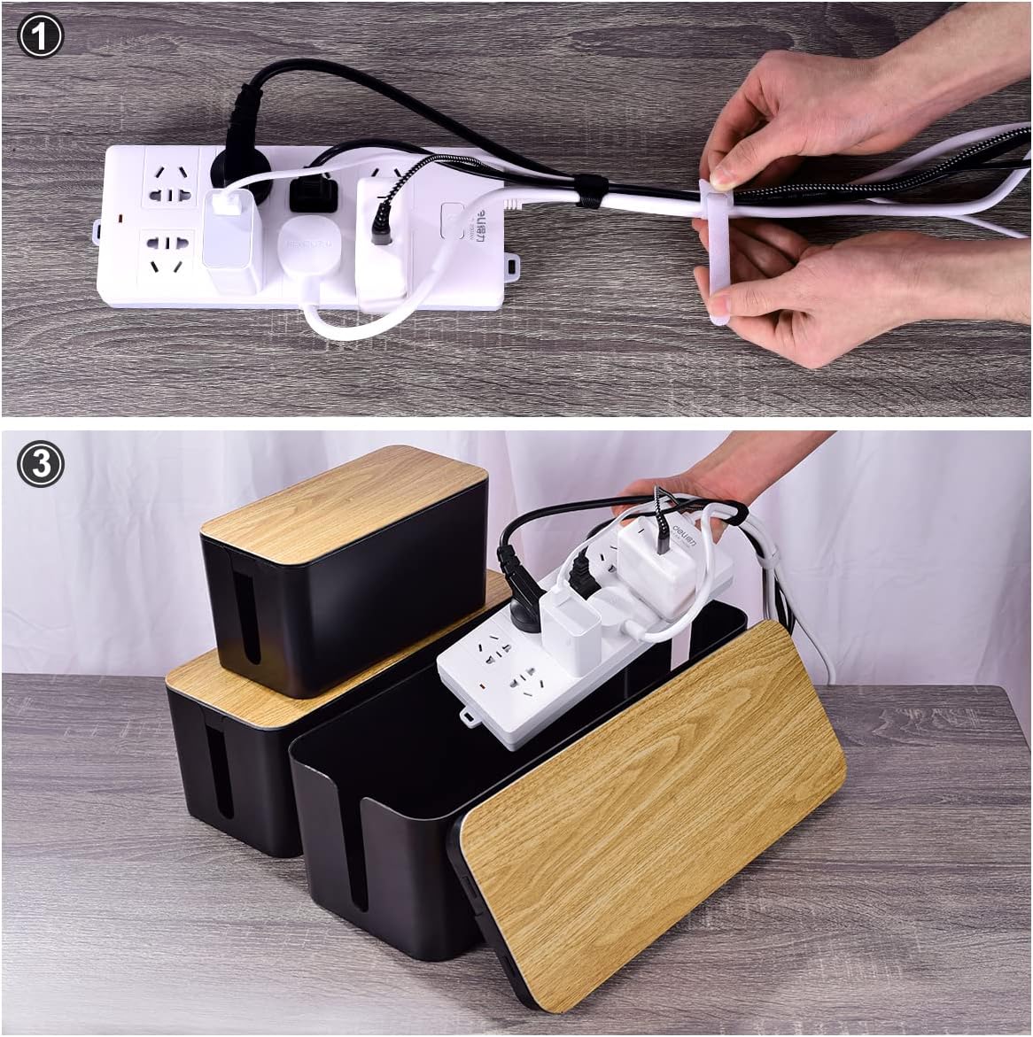 Tuwechen 3 Pack Cable Management Box, Cable Organizer Box to Hide Wires