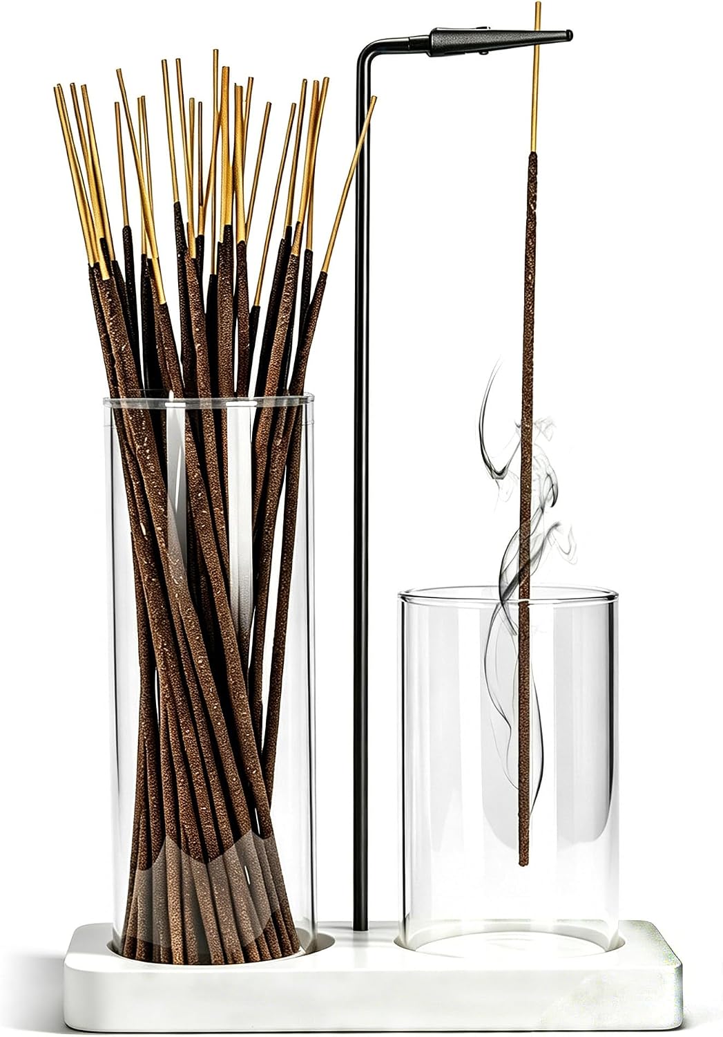 2 in 1 Incense Burner Holder for Sticks,Glass Incense Holder with Storage,Upside Down Incense Holder for Sticks with Glass Ash Catcher for Meditation Yoga Spa Room Home Decor[Full Black]