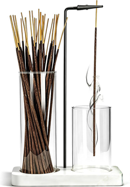 2 in 1 Incense Burner Holder for Sticks,Glass Incense Holder with Storage,Upside Down Incense Holder for Sticks with Glass Ash Catcher for Meditation Yoga Spa Room Home Decor[Full Black]