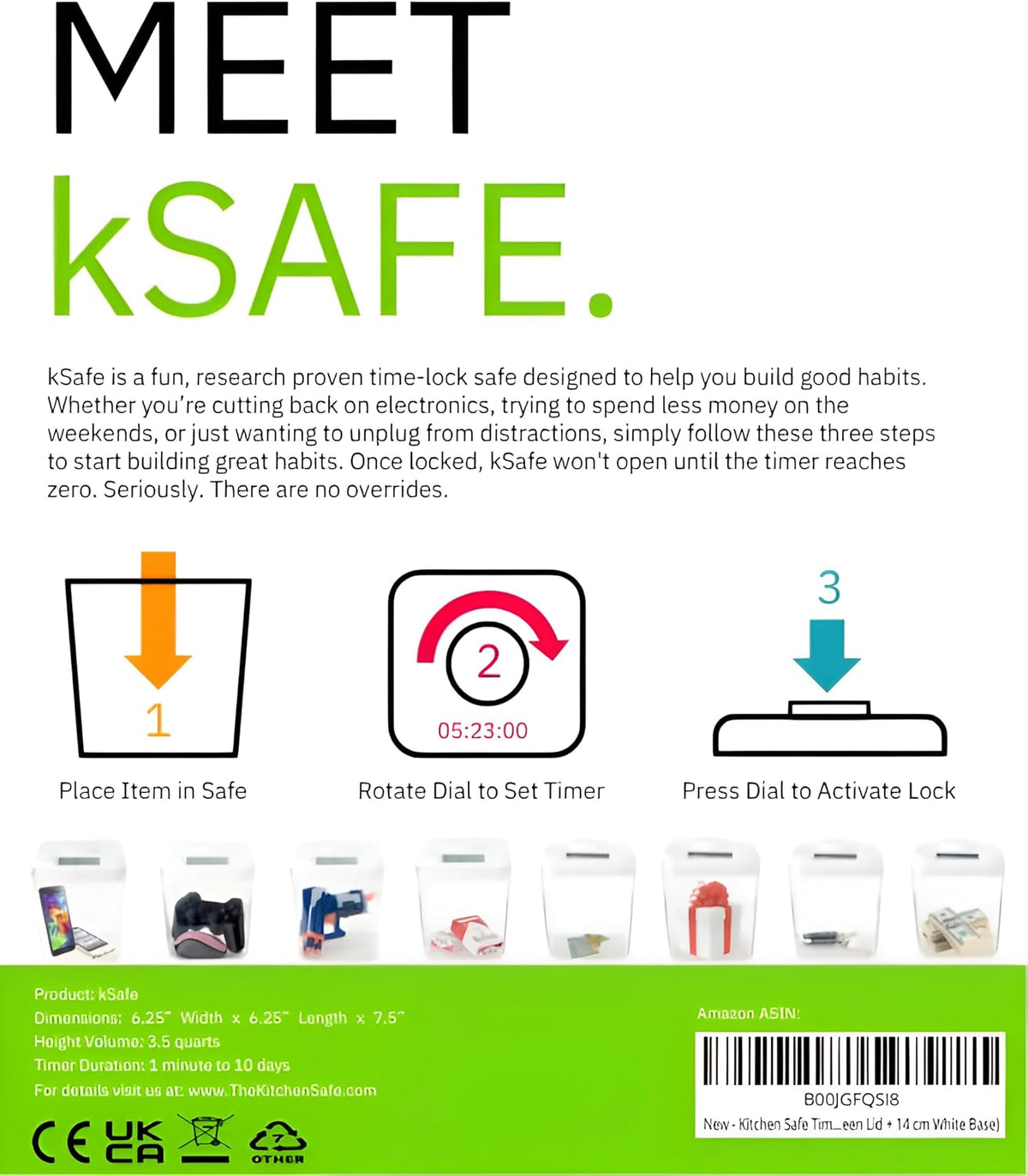 K-Safe Time Locking Container (Medium), Timed Lock Box for Cell Phones, Snacks, and other Unwanted temptations (White Lid + White Base, with Access Port)