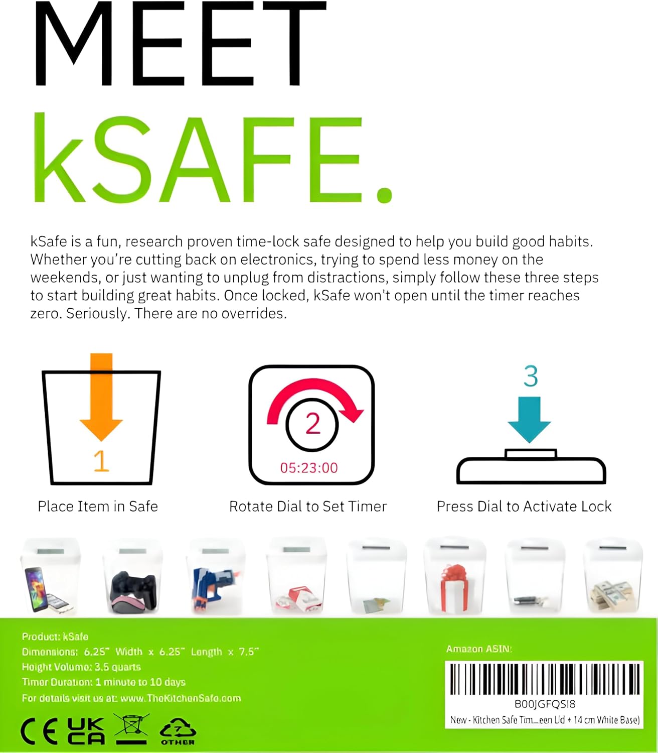 Kitchen Safe Time Locking Container (Medium), Timed Lock Box for Cell Phones, Snacks, and other unwanted temptations (White Lid + 5.5” Clear Base)