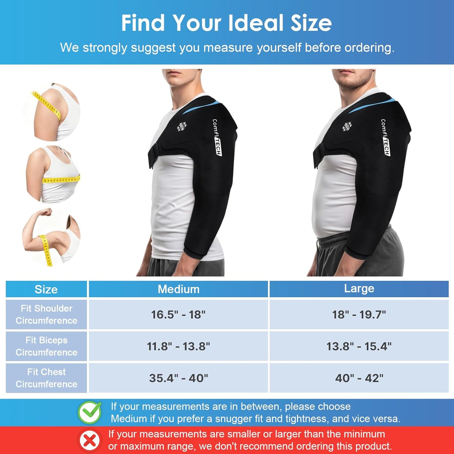 ComfiTECH Dual-Gel Shoulder Arm Ice Pack Wrap with Extended 30-Min Cooling, Detachable Cold Pack & Flexible Gel Ice Sleeve for Volleyball Pitchers, Post-Workout Recovery, Muscle Relaxation, Large