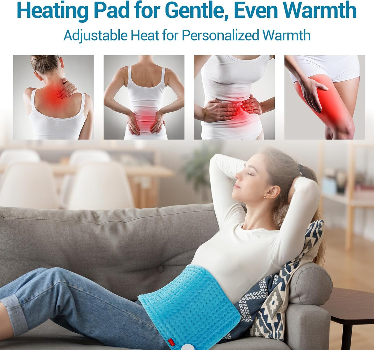 Comfytemp Extra Large Heating Pad for Back & Period, 33''x 17'' King Size FSA Eligible Pack, Birthday Gifts for Women Men Mom Dad, HSA Electric XL Heat Wrap for Body/Shoulder/Neck/Knee, Washable, Blue