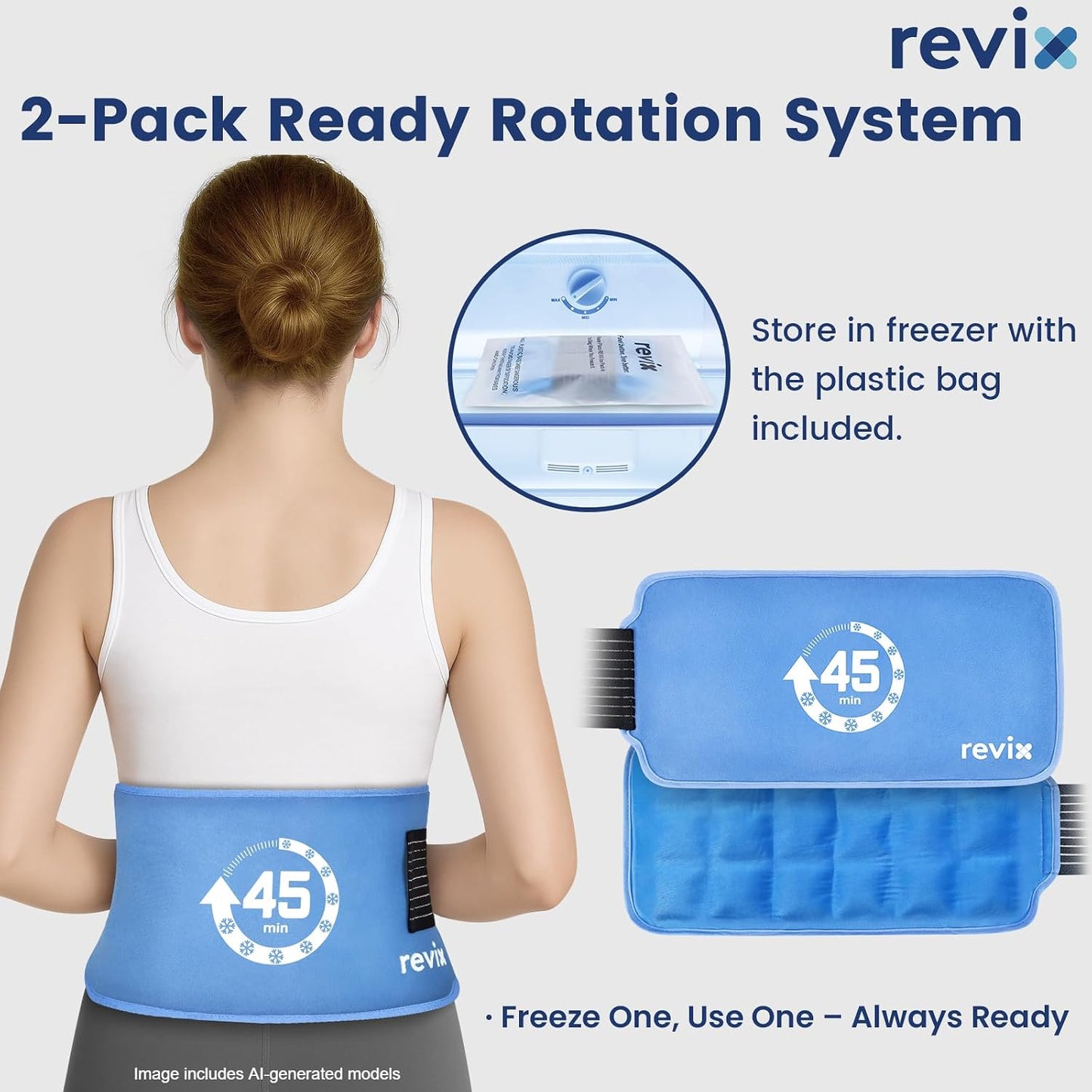 REVIX Ice Pack for Injuries Reusable, 14 × 7" Gel Cold Compress with Strap