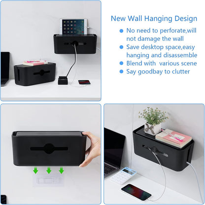 Cable Management Box,Cord Organizer for Home Office Cable Wire Hide,Black