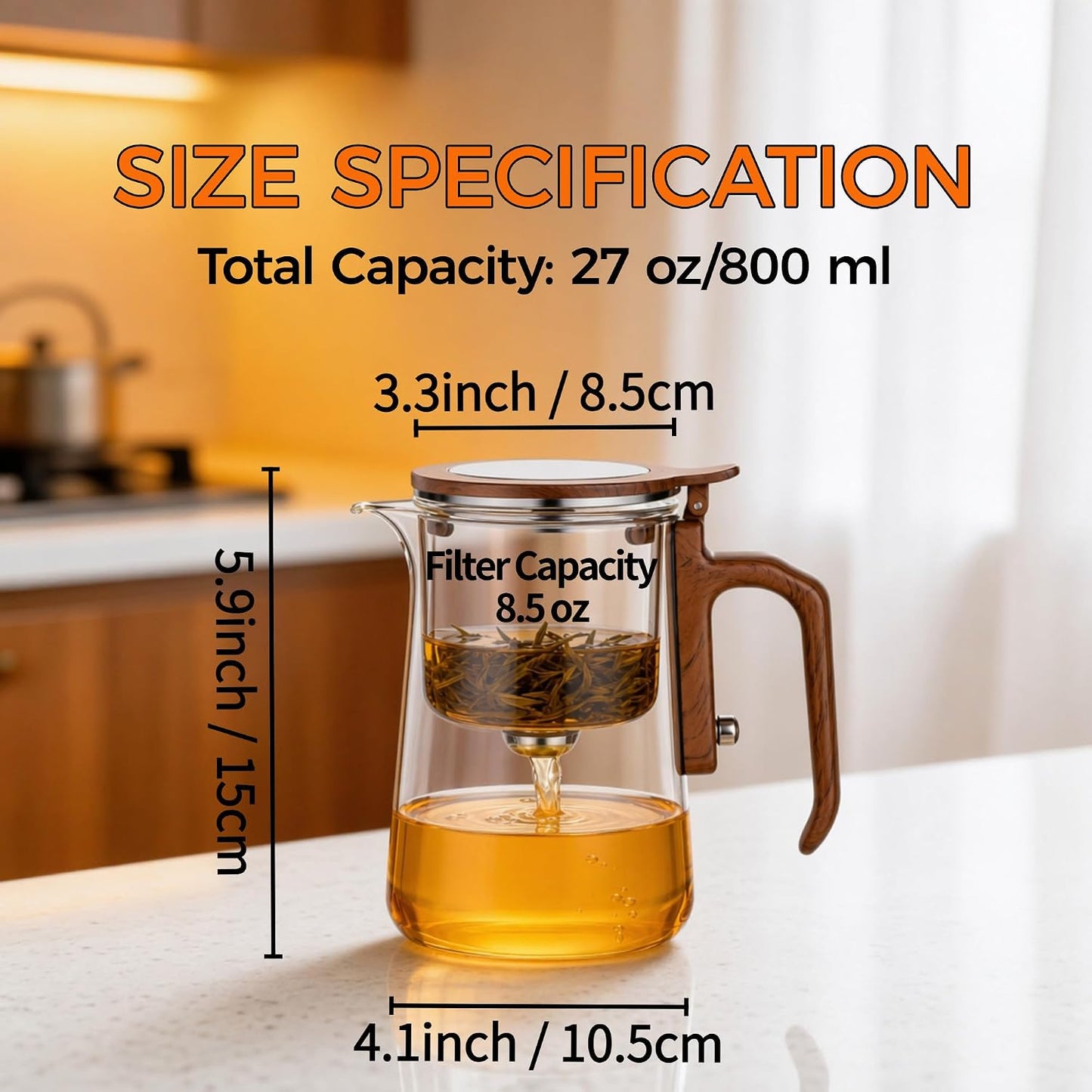 Enchanted Tea Pot, Magic Tea Pot for Loose Leaf Tea Steeper, Heat Resistant Borosilicate Glass Teapot with Tea Infuser, Ideal Gift for Tea Lovers - 20 oz (600 ml)