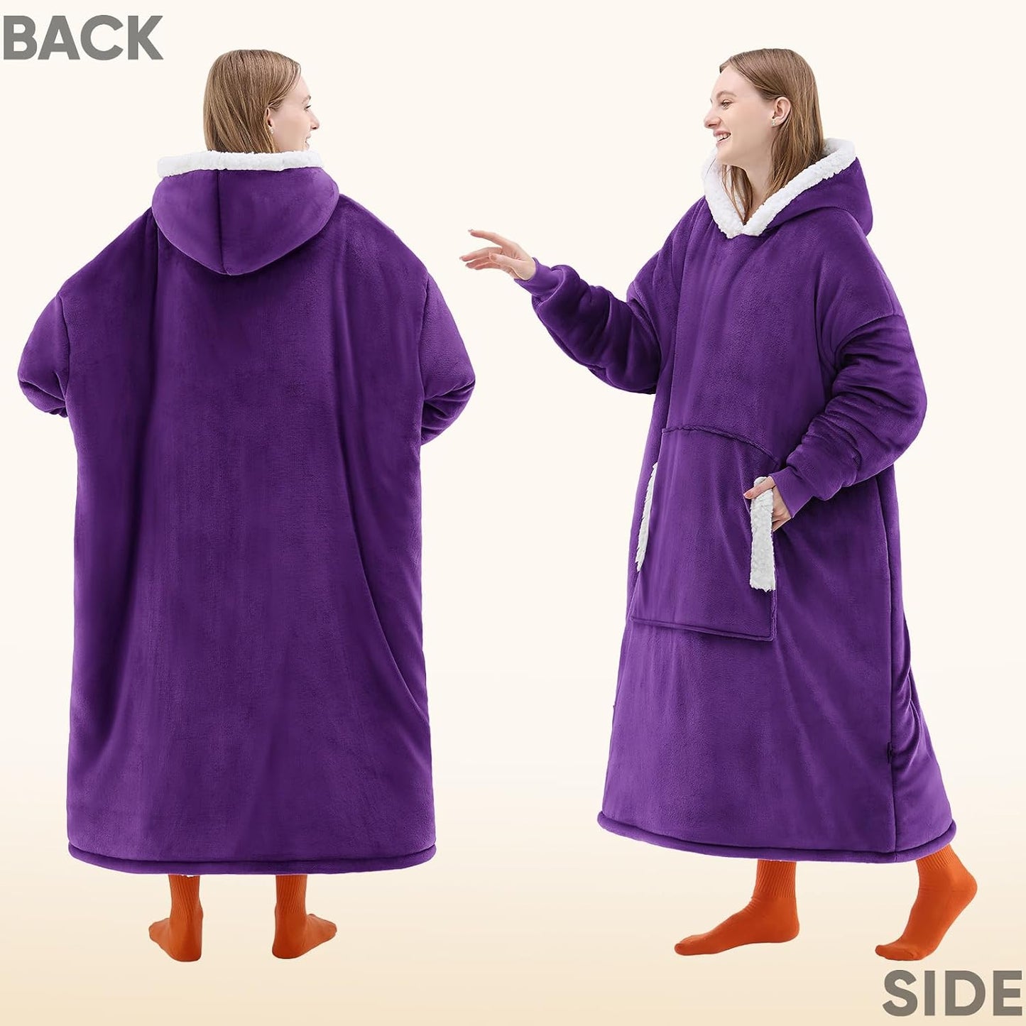 yescool Wearable Blanket Hoodie, Flannel Sherpa Fleece Blanket Sweatshirt for Adults Women Men,One Size Fits All - Colors A