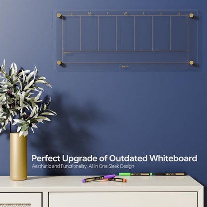 Yeoux Black Glass Golden Weekly & Menu Dry Erase Calendar Board 15“x11