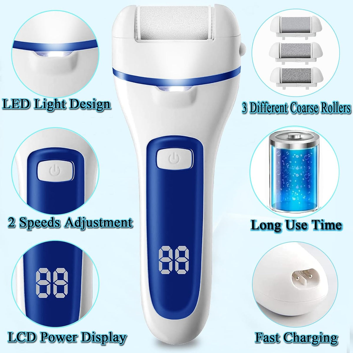 Callus Remover for Feet Electric Foot File, 13-in-1 Professional Pedicure Tools Foot Care Kit, Foot Scrubber Pedi for Hard Cracked Dry Dead Skin, 3 Rollers, 2 Speed, Battery Display (Black2)