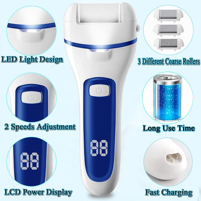 Callus Remover for Feet Electric Foot File, 13-in-1 Professional Pedicure Tools Foot Care Kit, Foot Scrubber Pedi for Hard Cracked Dry Dead Skin, 3 Rollers, 2 Speed, Battery Display (Black2)