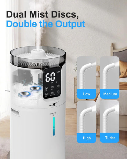 LACIDOLL 16L Cool Mist Tower Humidifier for 1500 sq.ft Large Room | Top fill cool mist, 360° nozzles, night light, quiet, adjustable humidity, perfect for home, greenhouse, office with remote