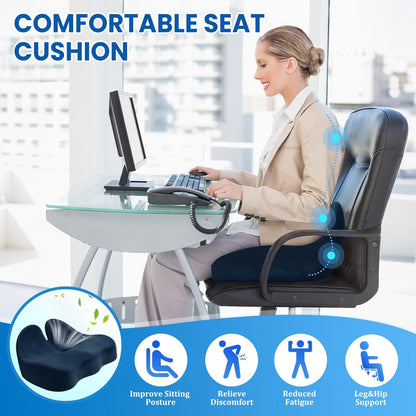 CushZone Seat Cushion, Ergonomic Memory Foam Seat Cushions for Office Chairs, Car, Long Trip, Desk Chair, Lab, Extra Large Size for Sciatica & Hip & Tailbone Pain Relief, Sciatica Support (Black)