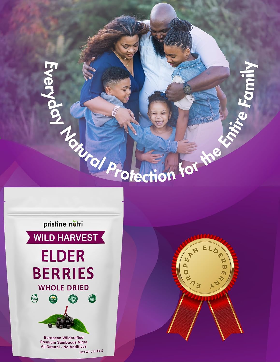 Elderberries Dried Bulk | Whole European Elderberry Dried, Wildcrafted All Natural | Non-GMO, Non-irradiated | Immunity Booster Antioxidants and Vitamins | Make Syrup, Tea| 2 lb (32 oz)