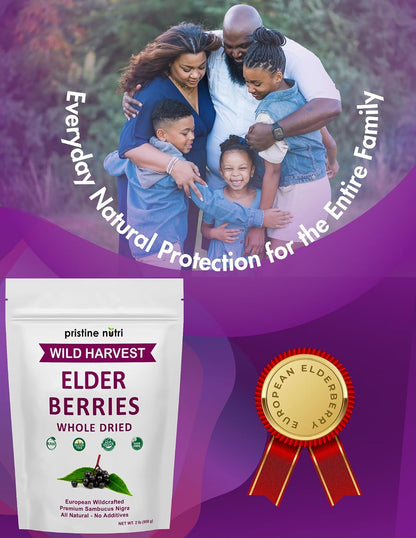 Elderberries Dried Bulk | Whole European Elderberry Dried, Wildcrafted All Natural | Non-GMO, Non-irradiated | Immunity Booster Antioxidants and Vitamins | Make Syrup, Tea| 2 lb (32 oz)