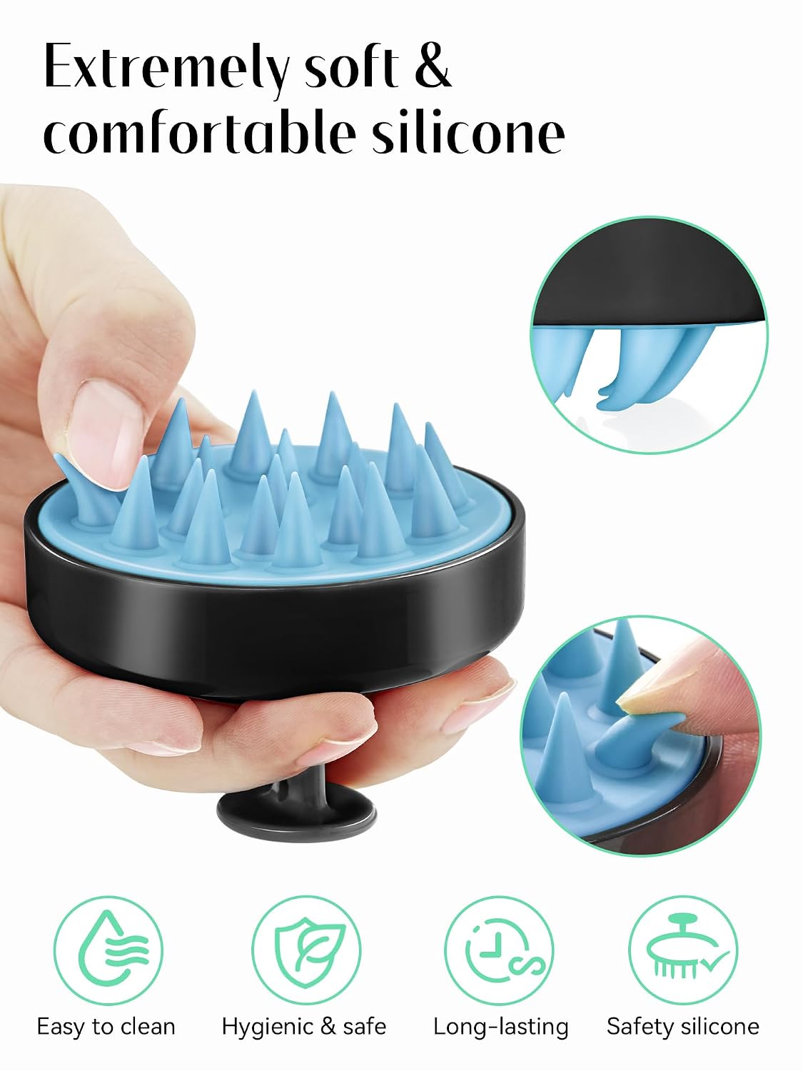 HEETA Scalp Massager Hair Growth, Soft Silicone Scalp Scrubber Shampoo Brush for Exfoliation, Dandruff Removal Head Massage Stress Relax, Wet & Dry Use for Thick Thin Curly Hair Care, Black