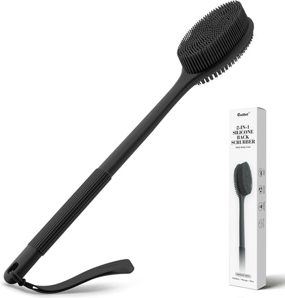 CORATED Silicone Back Scrubber for Shower, Exfoliating Body Scrubber with Long Handle, 2‑in‑1 Body Brush for Women & Men Daily Use, Loofah Alternative Bath Accessories
