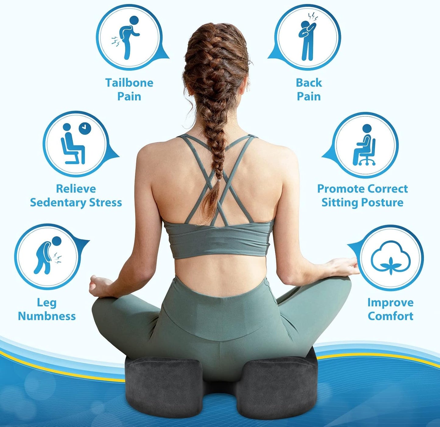 BlissTrends Seat Cushion with Velvet Cover, Thick Memory Foam Cushions for Office Chair, Car Seat, Airplane, Relieving Pressure Tailbone Sciatica Back Pain for Long Sitting, Car Drivers 4.7in Black