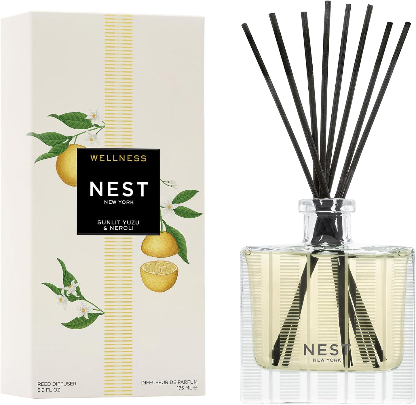 NEST New York Reed Diffuser, Wild Mint & Eucalyptus - 5.9 fl oz - Fragrance for Up to 90 Days - Reusable, Refillable Glass Holder - Includes 8 All-Natural Reed Sticks - Flame Free