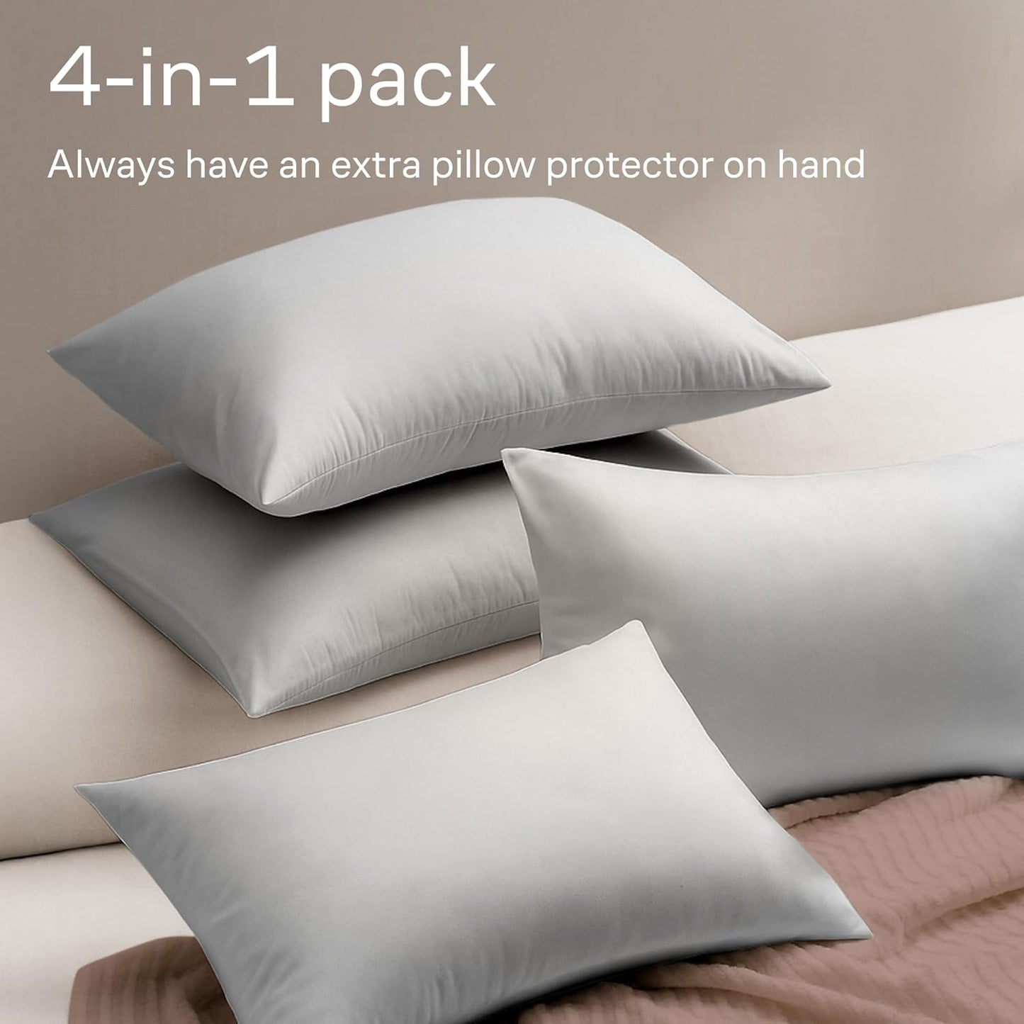 Ultra Soft Pillow Protectors with Zipper Standard Size - Set of 8 Breathable Pillow Covers - 100% Protection Against Stains, Dust & Dirt - Machine Washable (White)
