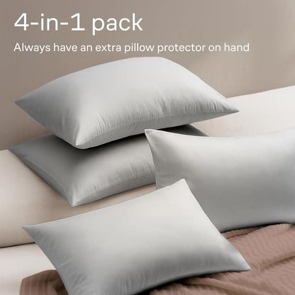 Ultra Soft Pillow Protectors with Zipper Standard Size - Set of 8 Breathable Pillow Covers - 100% Protection Against Stains, Dust & Dirt - Machine Washable (White)