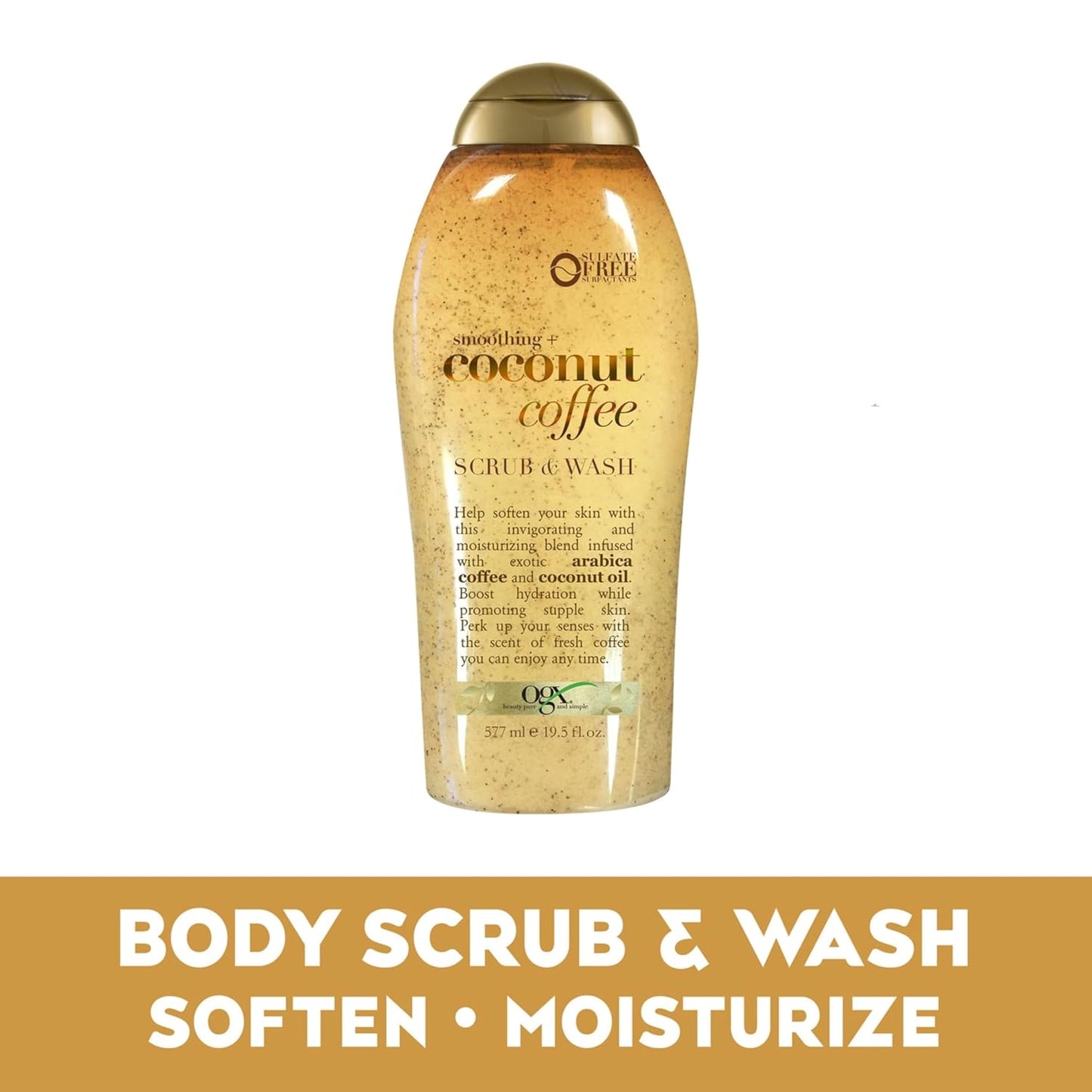 OGX Smoothing + Coconut Coffee Exfoliating Daily Body Scrub with Arabica Coffee & Coconut Oil, Hydrating & Moisturizing Body Wash for Dry Skin, Paraben-Free with Sulfate-Free Surfactants, 19.5 Fl Oz