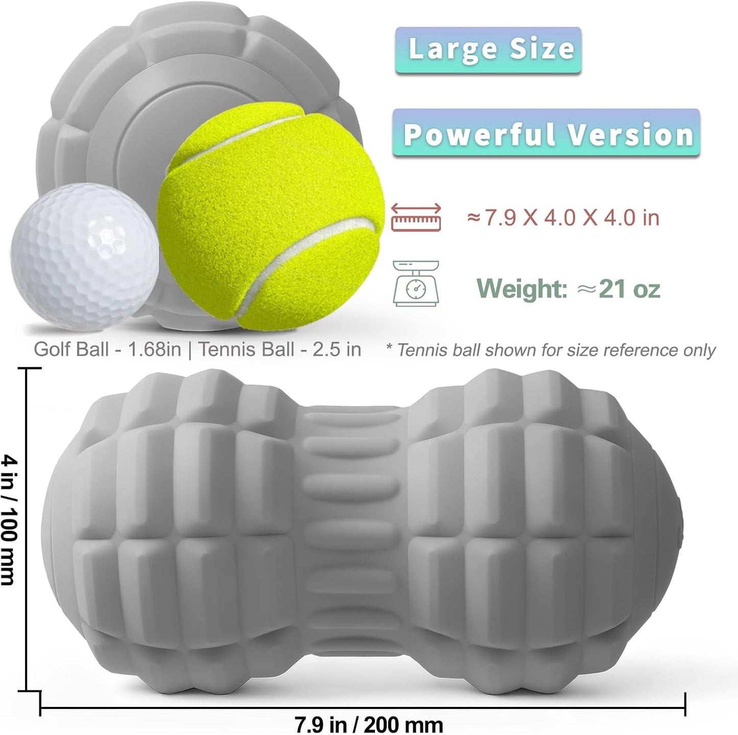 Vibrating Peanut Massage Ball – Back, Neck, Hip, Calf, Leg & Foot Muscle Roller, Trigger Point Massage Ball for Deep Tissue Myofascial Release, Silicone Shell, 4-Speed (Blue)