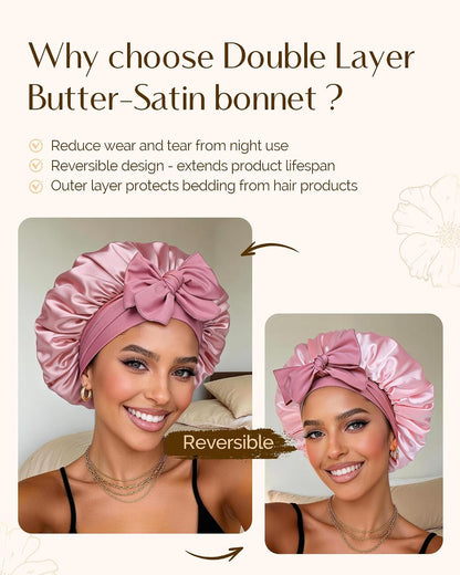 YANIBEST Adjustable Double Layer Satin Bonnet, Silk Hair Bonnet for Sleeping with Elastic Tie Curly Natural Hair Reduce frizz
