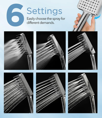 MakeFit Filtered Shower Head Black - 6 Modes High Pressure Handheld Shower Head with Filter Mineral Beads, Detachable Handheld Showerhead Set with Stainless Steel Hose and Shower Arm Bracket