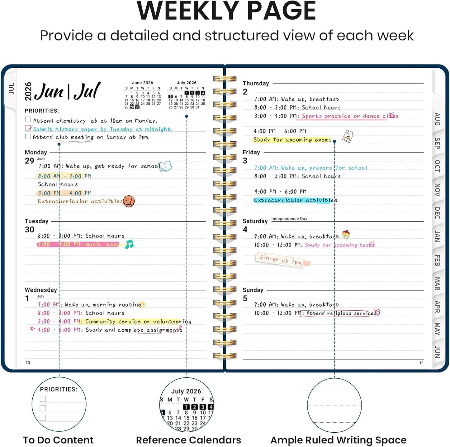 Planner 2026-2027 for Women & Men, Academic Monthly and Weekly Calendar Planner, Jul 2026 - Jun 2027, A5 (6.3" x 8.5"), Teacher Student Planning Book with Tabs, Ideal for Office School Supplies - Pink