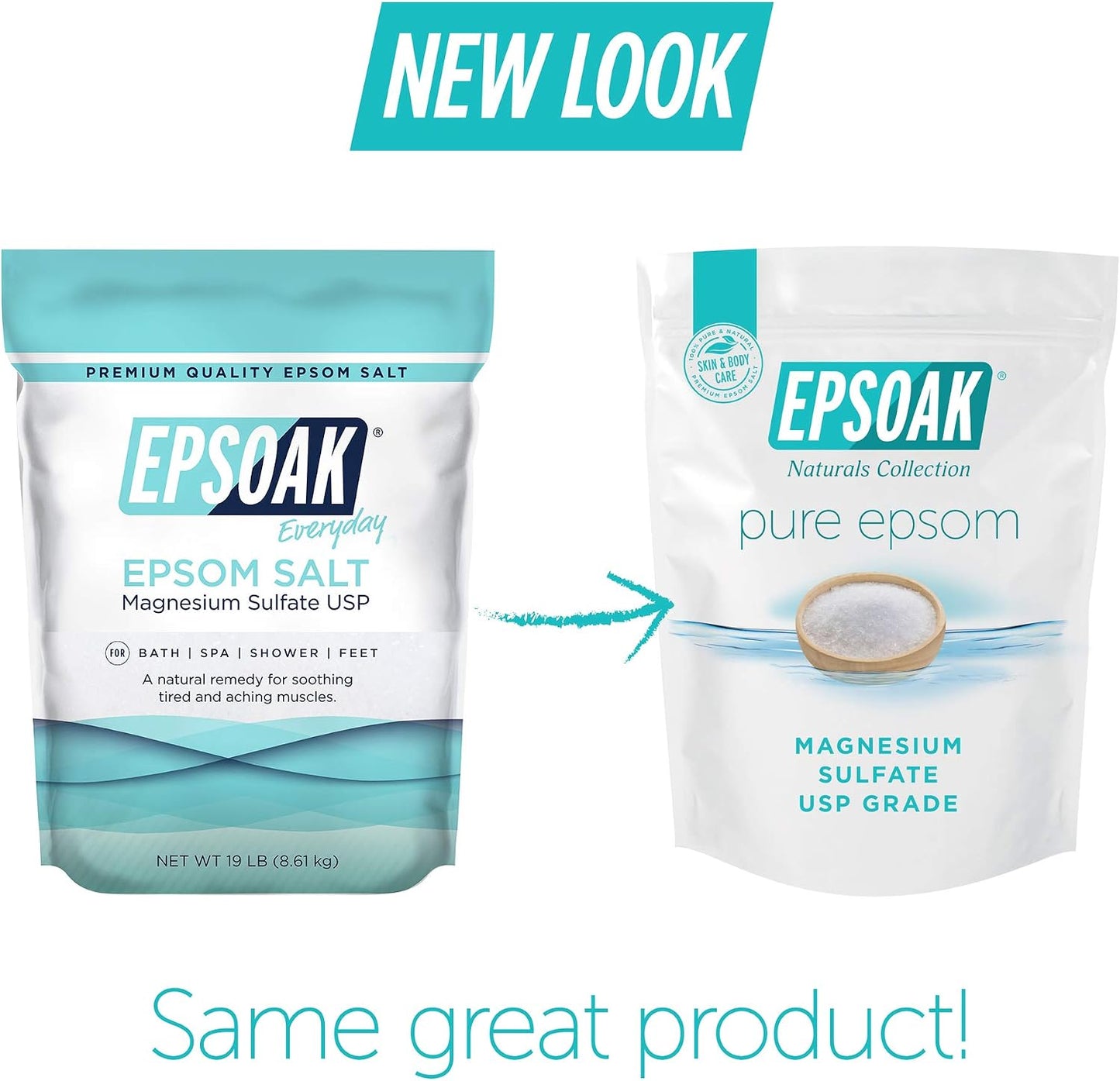 Epsoak Epsom Salt 38 lb. Magnesium Sulfate USP. (Qty. 2 x 19 lb. Bags) Resealable Epsom Salt Bag Unscented, Made in The USA, Cruelty-Free Certified