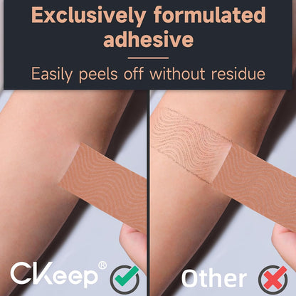 CKeep Kinesiology Tape, Uncut Premium Elastic Athletic Tape 2 Rolls, Beige | Original Cotton Latex Free Kinetic Tape, Breathable & Waterproof Sports Tape for Muscle and Joint Support, 2inch x 16ft