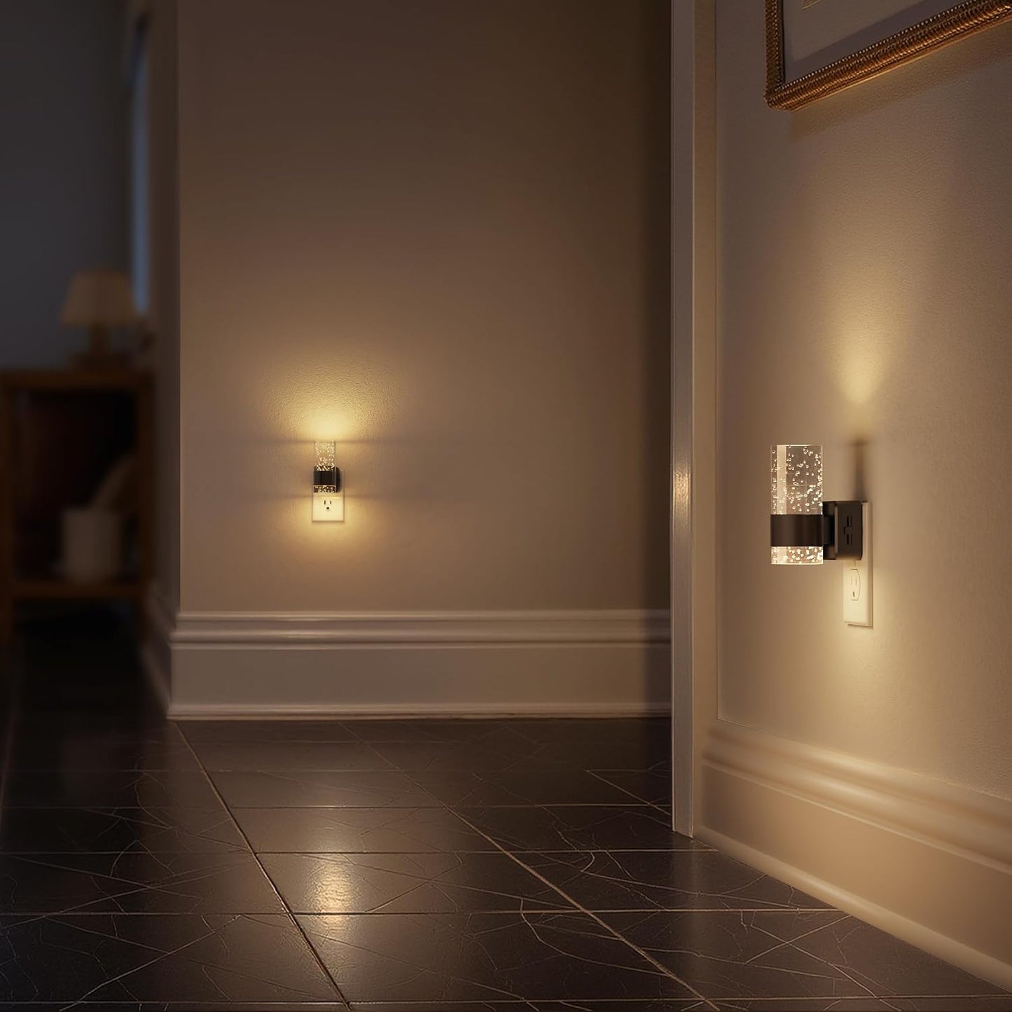Briignite Night Lights Plug into Wall, Modern LED Night Light Plug in, Dusk to Dawn Sensor,Amber Night Light 0-100LM Adjustable Brightness, Dimmable NightLight for Hallway, Bedroom, Stairway, 2 Pack