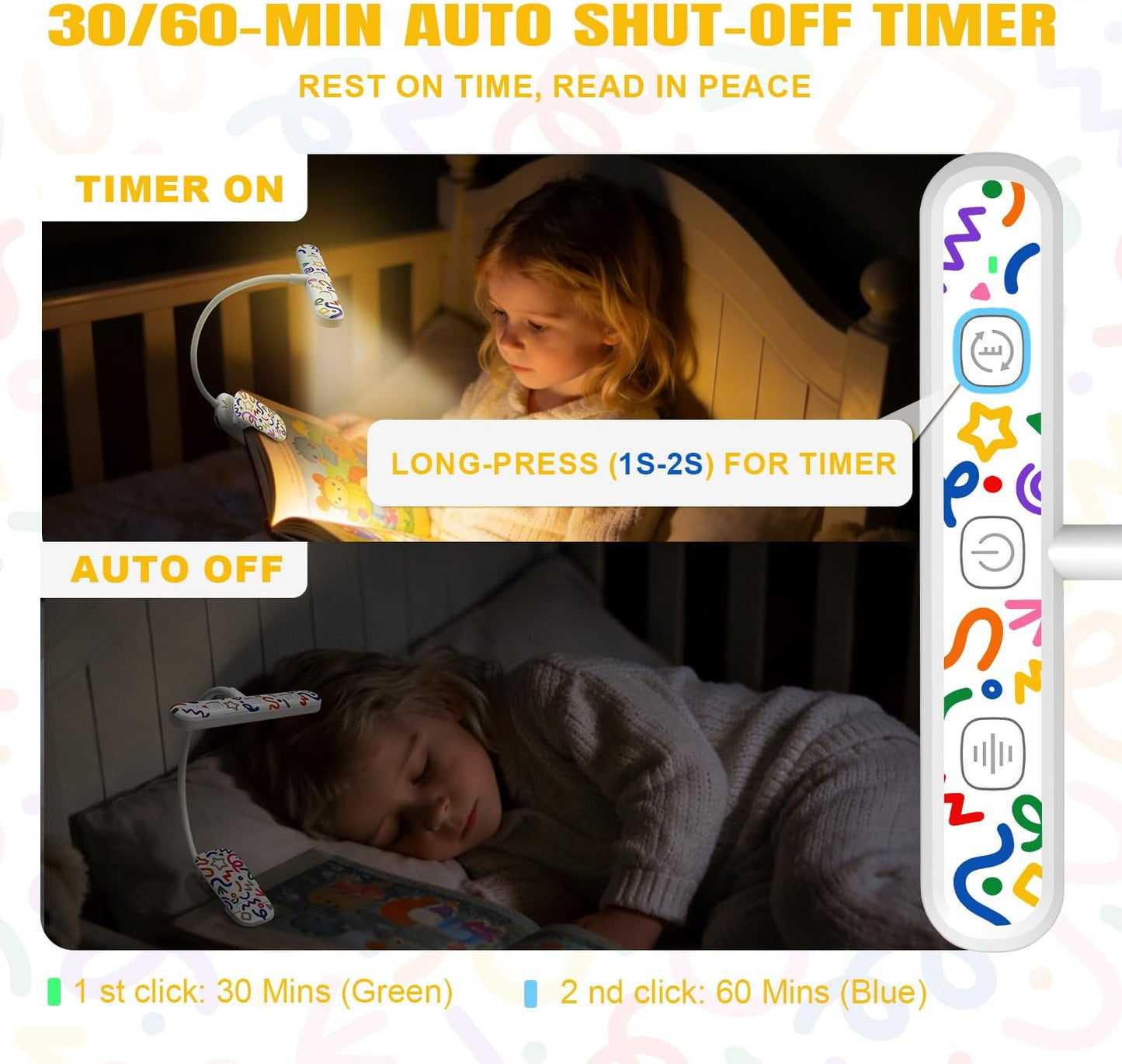 Rechargeable Kids Book Light, Cute Bookmark Reading Light for Kids, Dimmable Portable LED Book Light for Reading in Bed, Eye-Caring Bedtime Reading Lamp for Children & Travel, Black